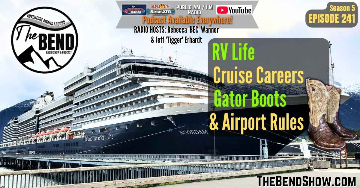 The BEND Show S5 E241 RV Buying. Cruise life. Alligator boots & hunt. Outdoor Travel Western Lifestyle News. Rebecca Wanner Jeff Erhardt. Tigger & BEC The BEND Show S5 E241 RV Buying. Cruise life. Alligator boots & hunt. Outdoor Travel Western Lifestyle News. Rebecca Wanner Jeff Erhardt. Tigger & BEC